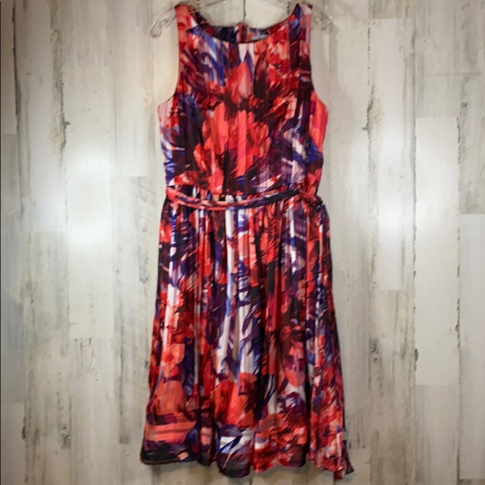 Luxe Carmen Marc Valvo Red Floral A-Line Sun Dress
